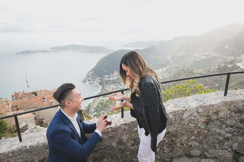 Wedding proposal on the French Riviera from the top of Eze exotic garden