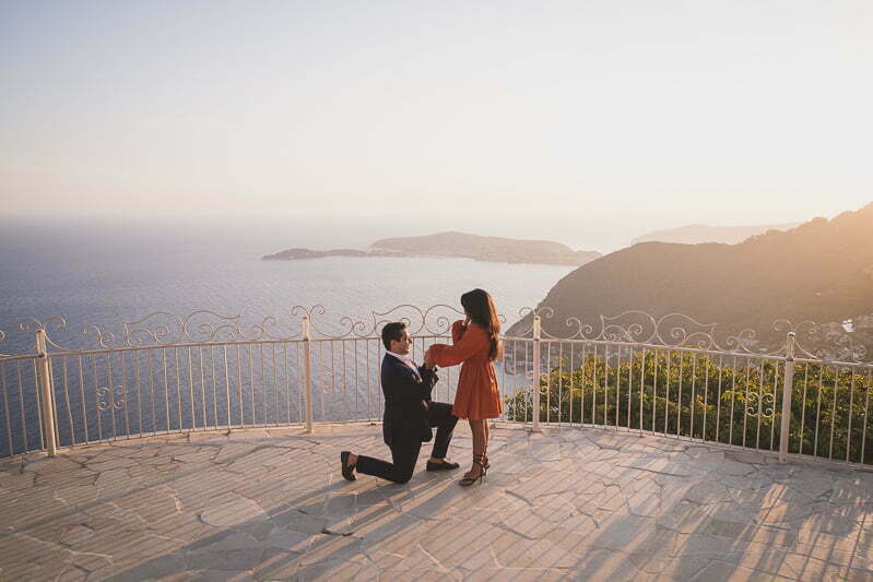 Indian couple Proposal in Chateau Chevre d'Or, overlooking the French Riviera