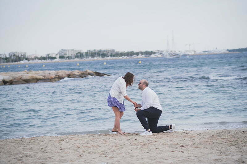 Cannes winter proposal on the beach near la Croisette and palais des festival 