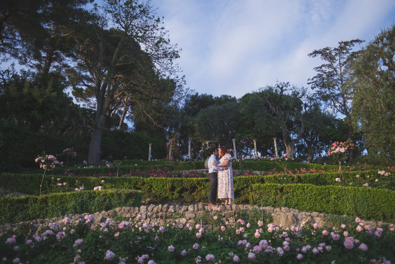 Villa Ephrussi rose garden during their proposal pictures
