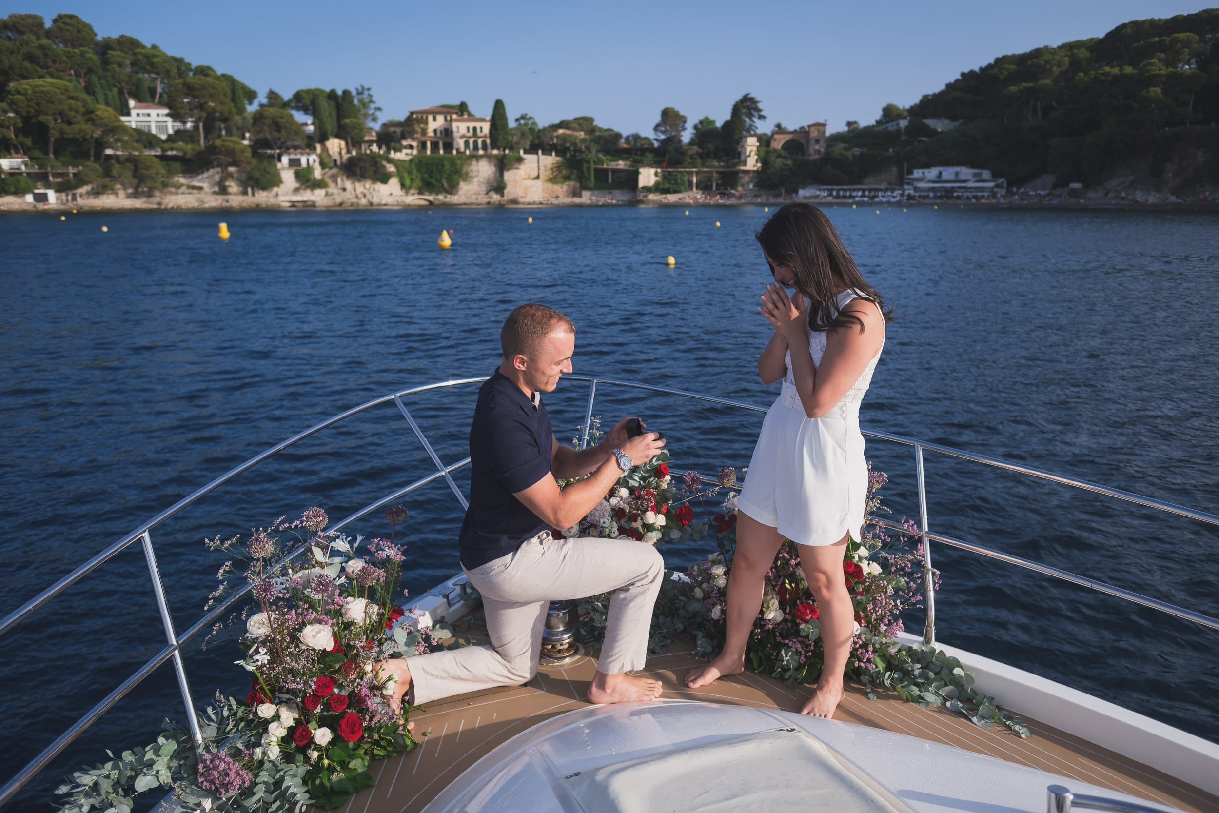 French Riviera Sunset Yacht Proposal 13 stunning French Riviera yacht proposal planned with flowers and champagne near Saint-Jean-Cap-Ferrat by photographer Wildroses