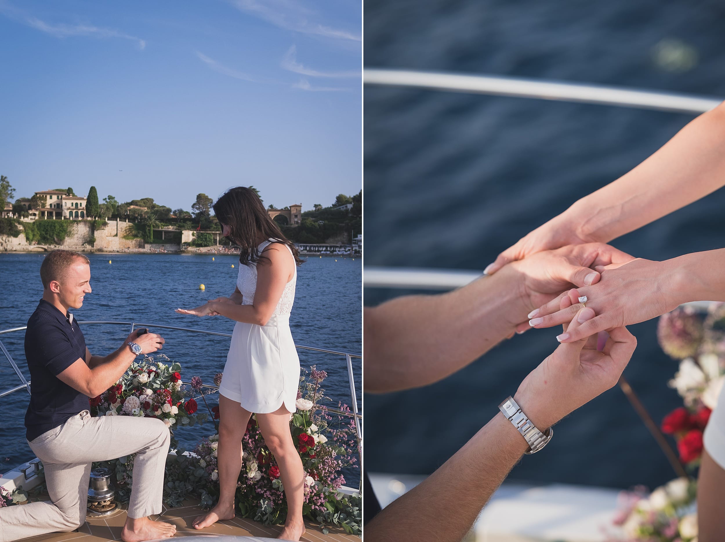 French Riviera Sunset Yacht Proposal 14 private French Riviera yacht proposal planned with flowers and champagne near Saint-Jean-Cap-Ferrat by photographer Wildroses