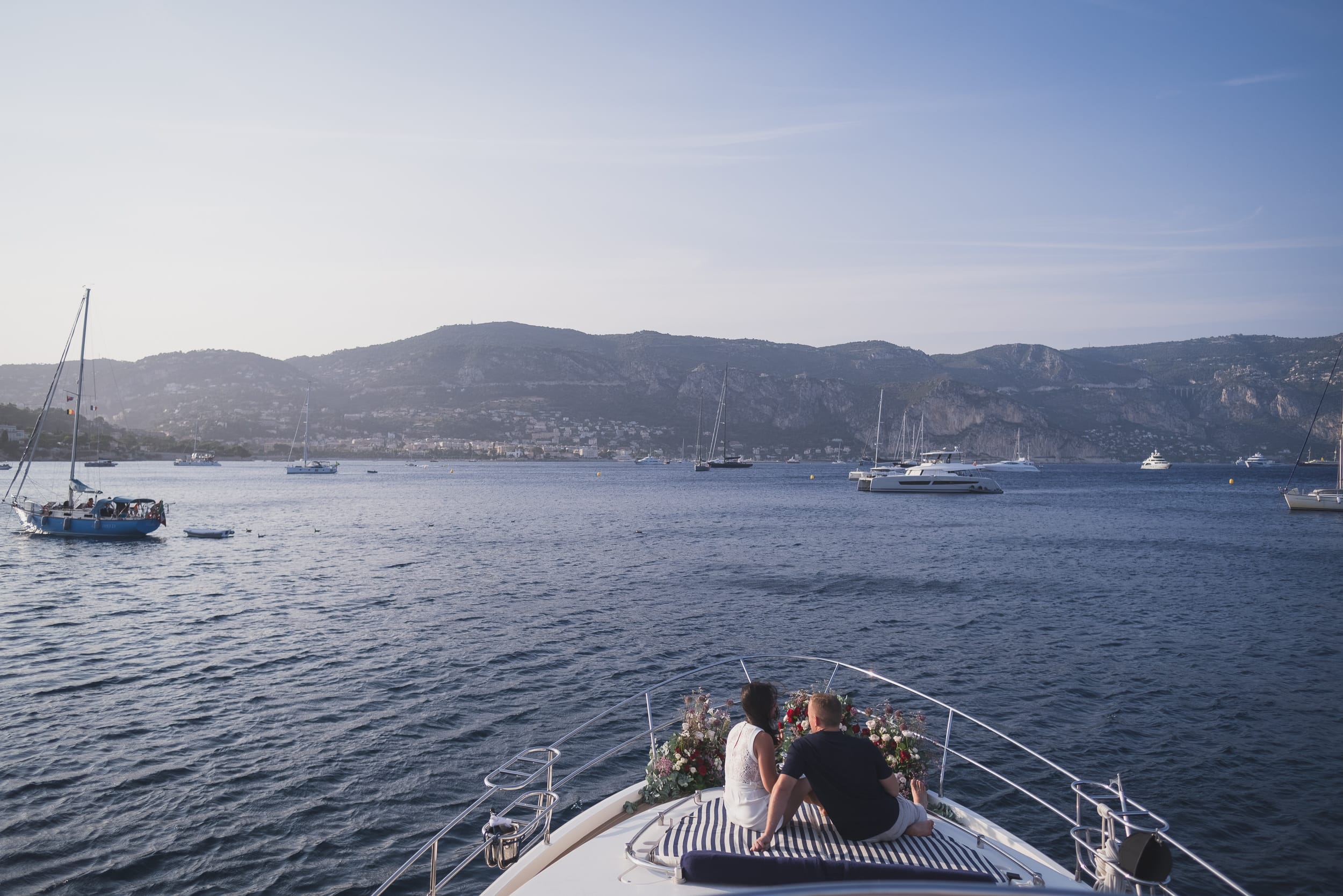 French Riviera Sunset Yacht Proposal 22 Luxurious French Riviera yacht proposal planned with flowers and champagne near Saint-Jean-Cap-Ferrat by photographer Wildroses