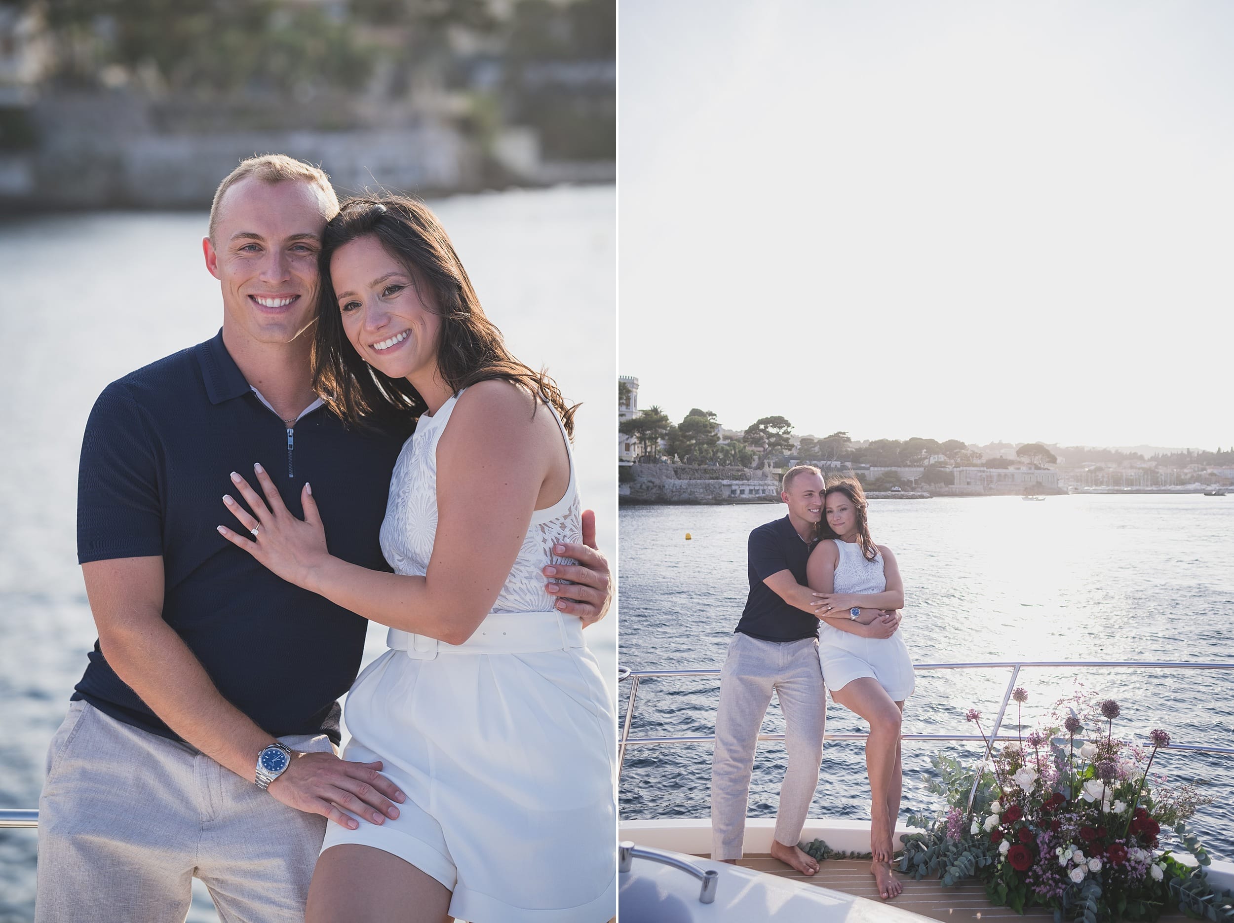 French Riviera Sunset Yacht Proposal 25 Luxurious French Riviera yacht proposal planned with flowers and champagne near Saint-Jean-Cap-Ferrat by photographer Wildroses