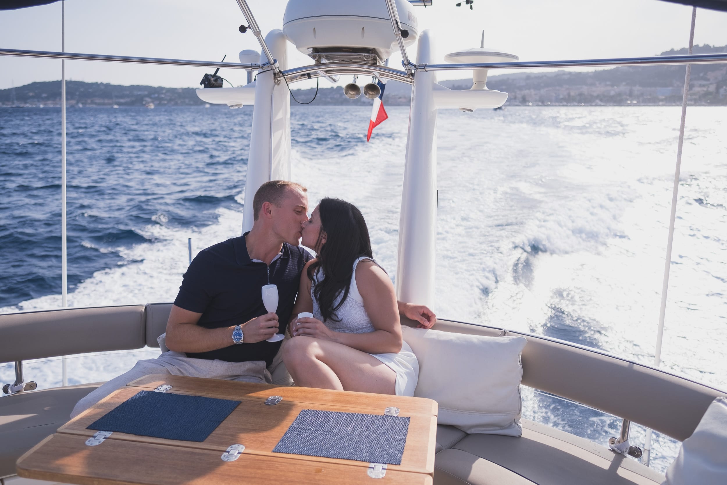 French Riviera Sunset Yacht Proposal 3 Luxurious French Riviera yacht proposal planned with flowers and champagne near Saint-Jean-Cap-Ferrat by photographer Wildroses
