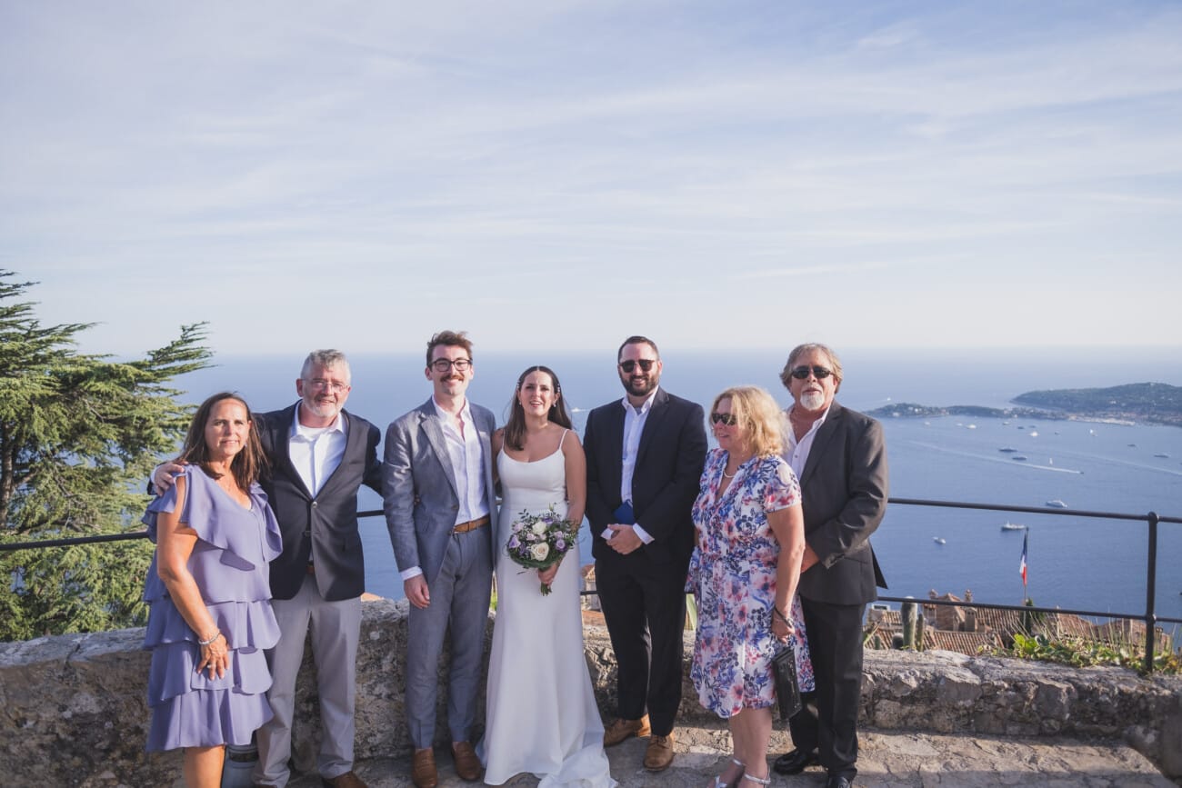 An Intimate French Riviera Elopement in Eze 6 Couple eloping in Eze with family overlooking the Mediterranean Sea