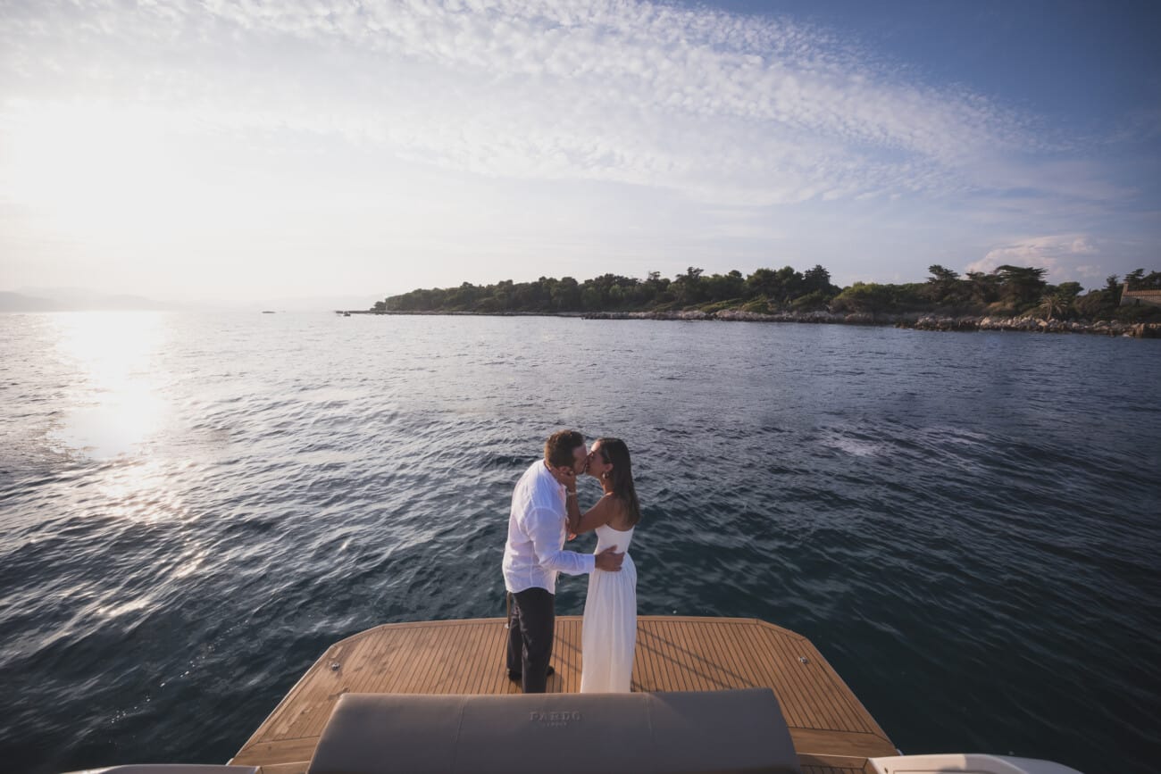 Cannes Yacht Proposal Celebration at sunset in between Lérins Island.
French Riviera proposal Photographer and French Riviera proposal Planner WildRoses
