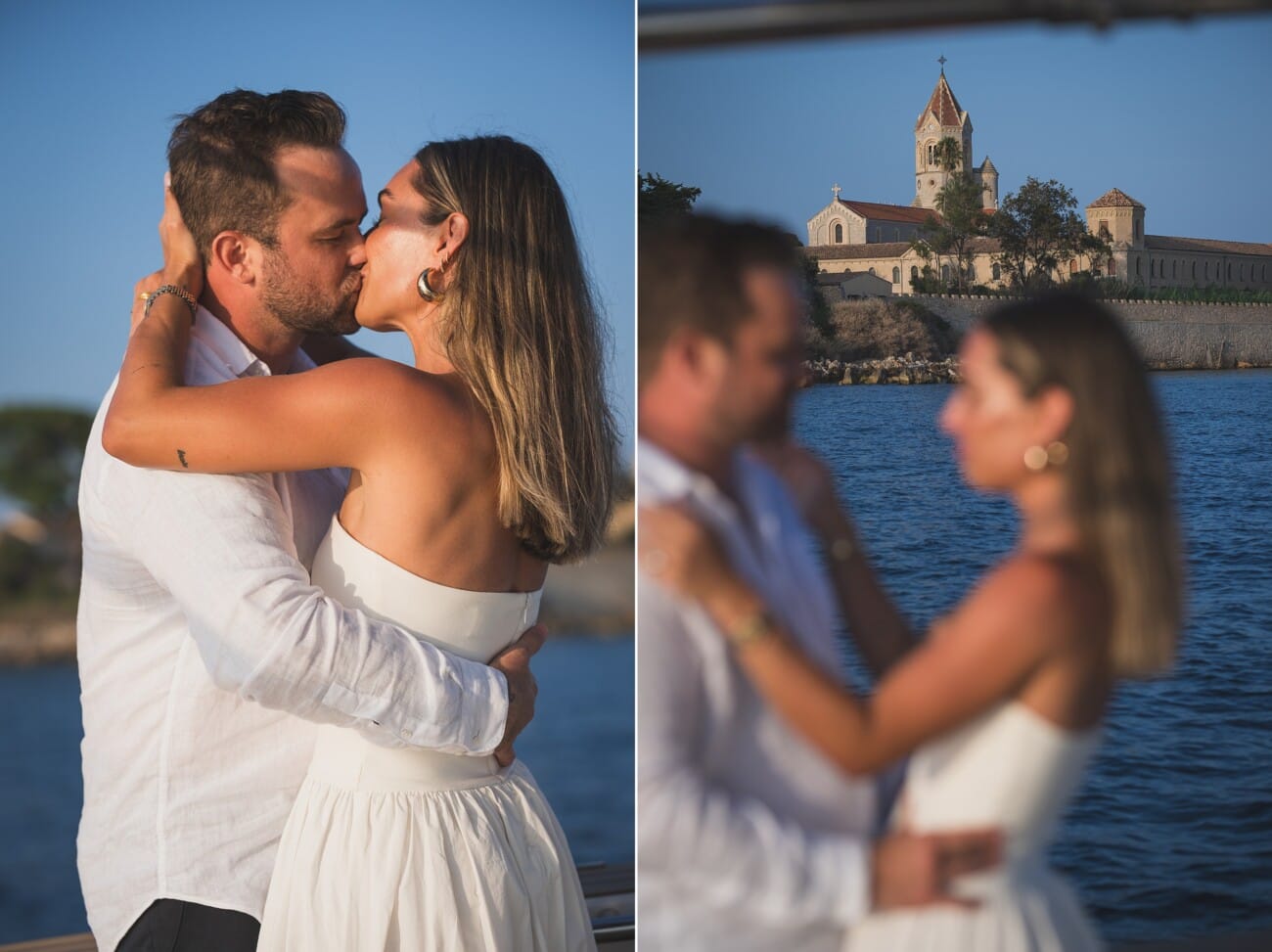 Kiss in  from to Lérins Church to celebrate their intimate cannes engagement 