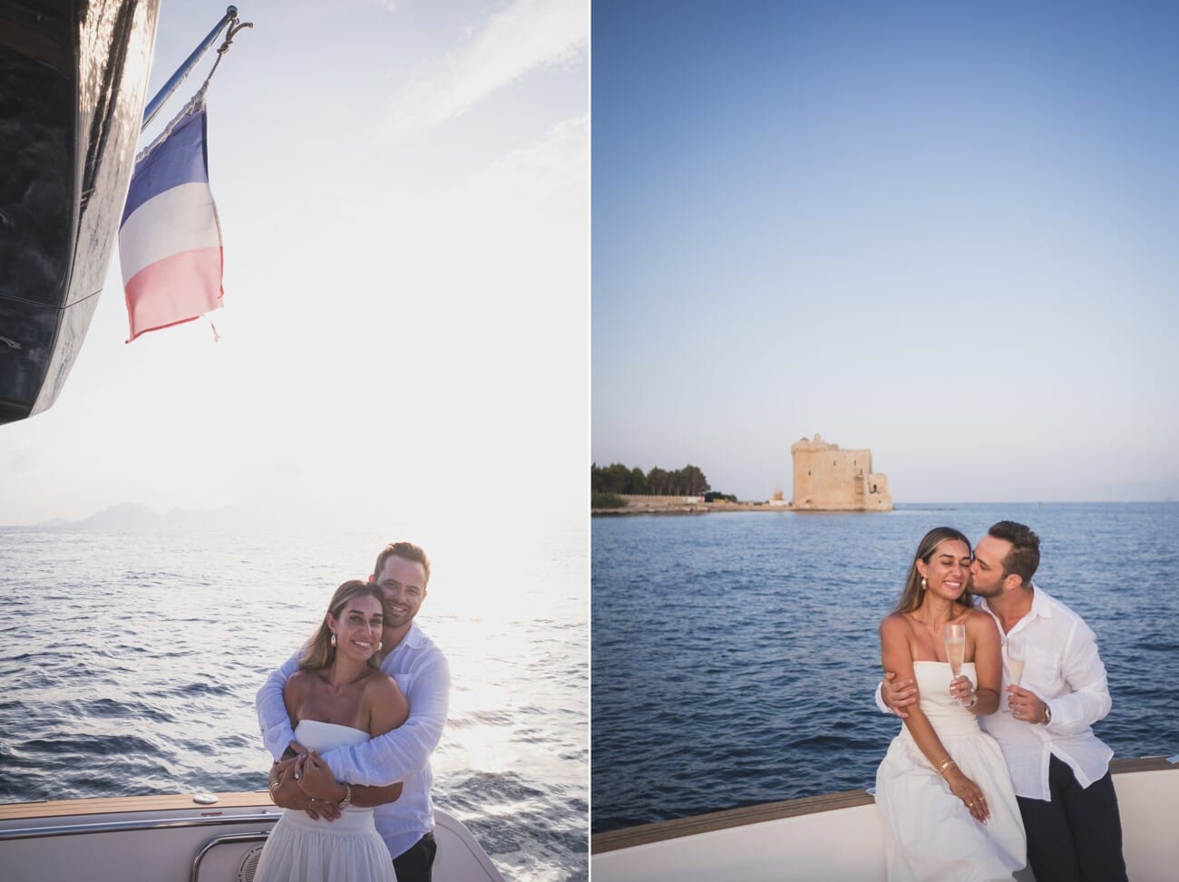 Celebrate their proposal in from of Iles de Lérins old castle