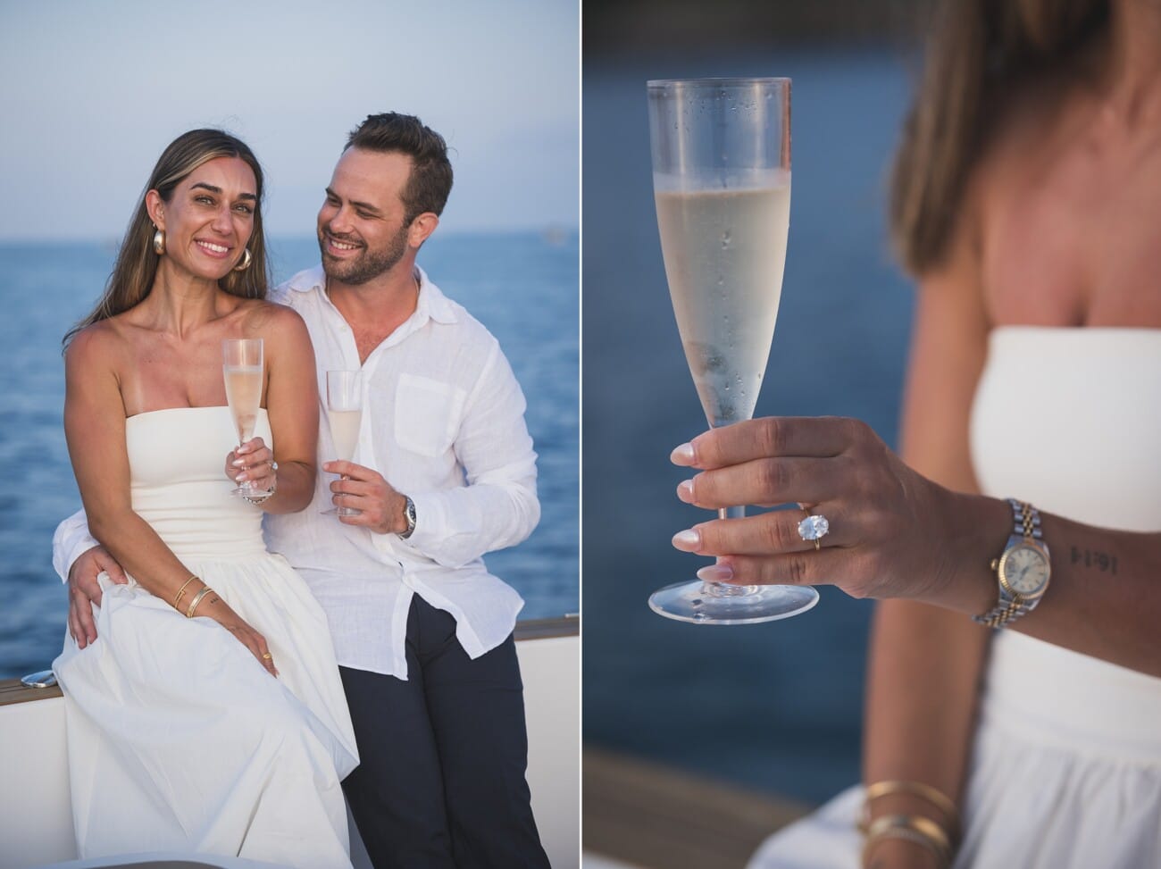 Cannes Yacht Proposal Celebration at sunset in between Lérins Island.
French Riviera proposal Photographer and French Riviera proposal Planner WildRoses