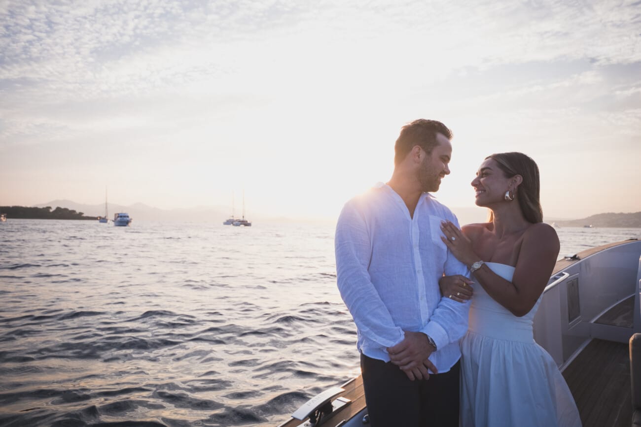 Cannes Yacht Proposal Celebration at sunset in between Lérins Island.
French Riviera proposal Photographer and French Riviera proposal Planner WildRoses