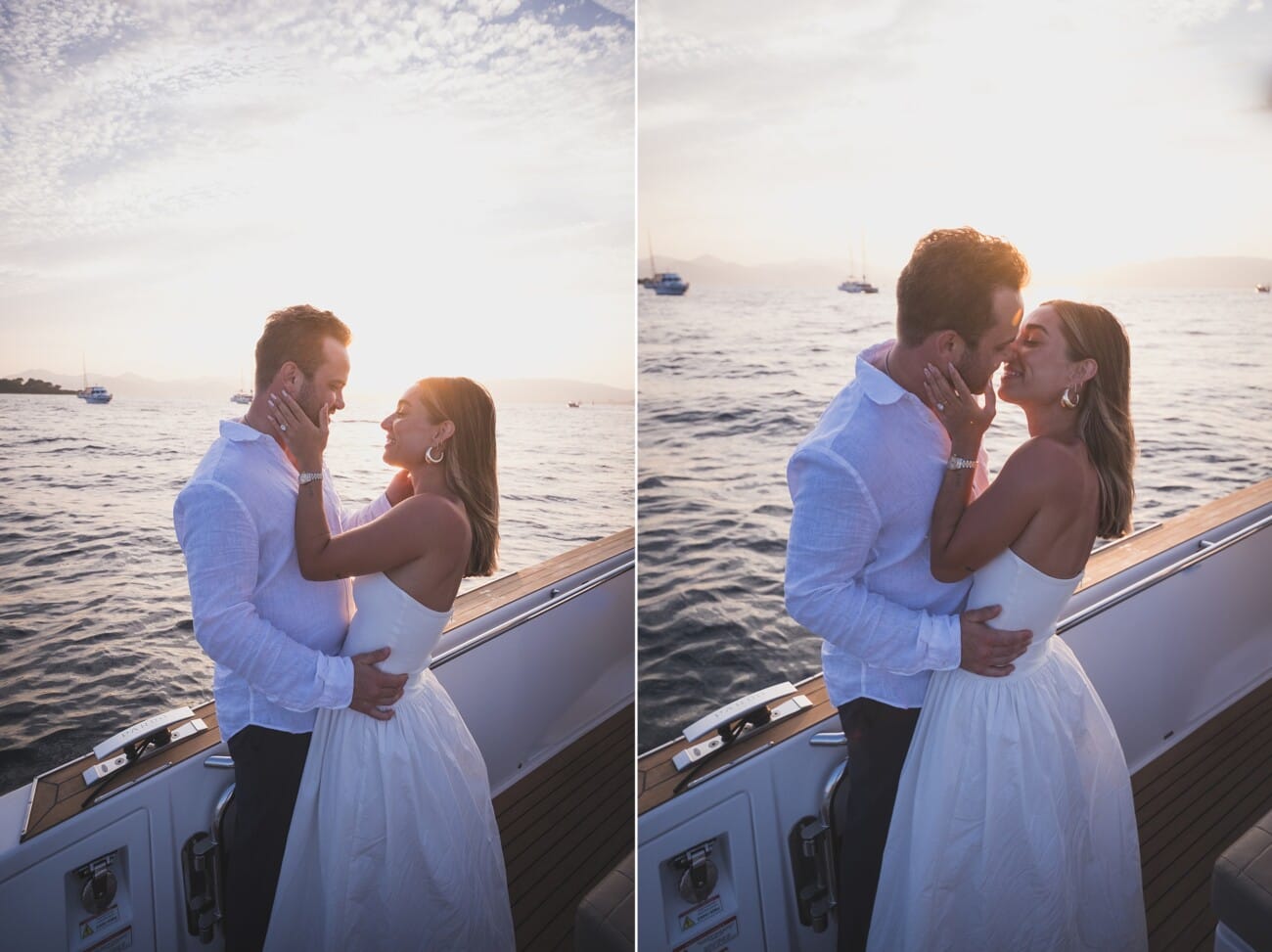 Cannes Yacht Proposal Celebration at sunset in between Lérins Island.
French Riviera proposal Photographer and French Riviera proposal Planner WildRoses