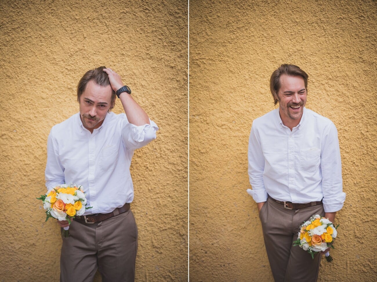 Villefranche-sur-Mer colourful intimate seaside Elopement on the French Riviera seaside - groom laughing 