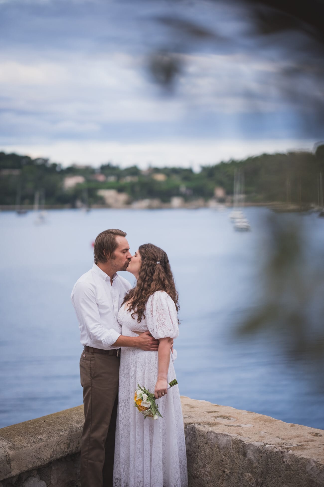 romantic stroll through historic coastal town during French Riviera elopement