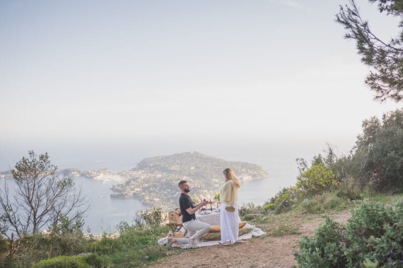 Hidden Luxurious picnic proposal overlooking Villefranche-sur-Mer bay and Saint-Jean-Cap-Ferrat peninsula