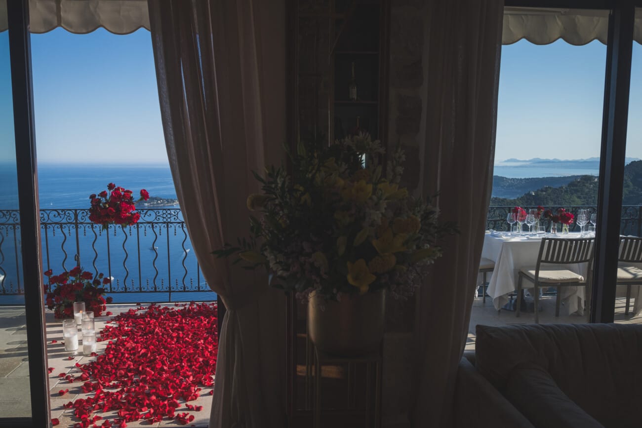 Flamboyant Château Eza Proposal Filled with Flowers, Friends & Sunset Magic 7 Chateau Eza Salon Royal Proposal 12