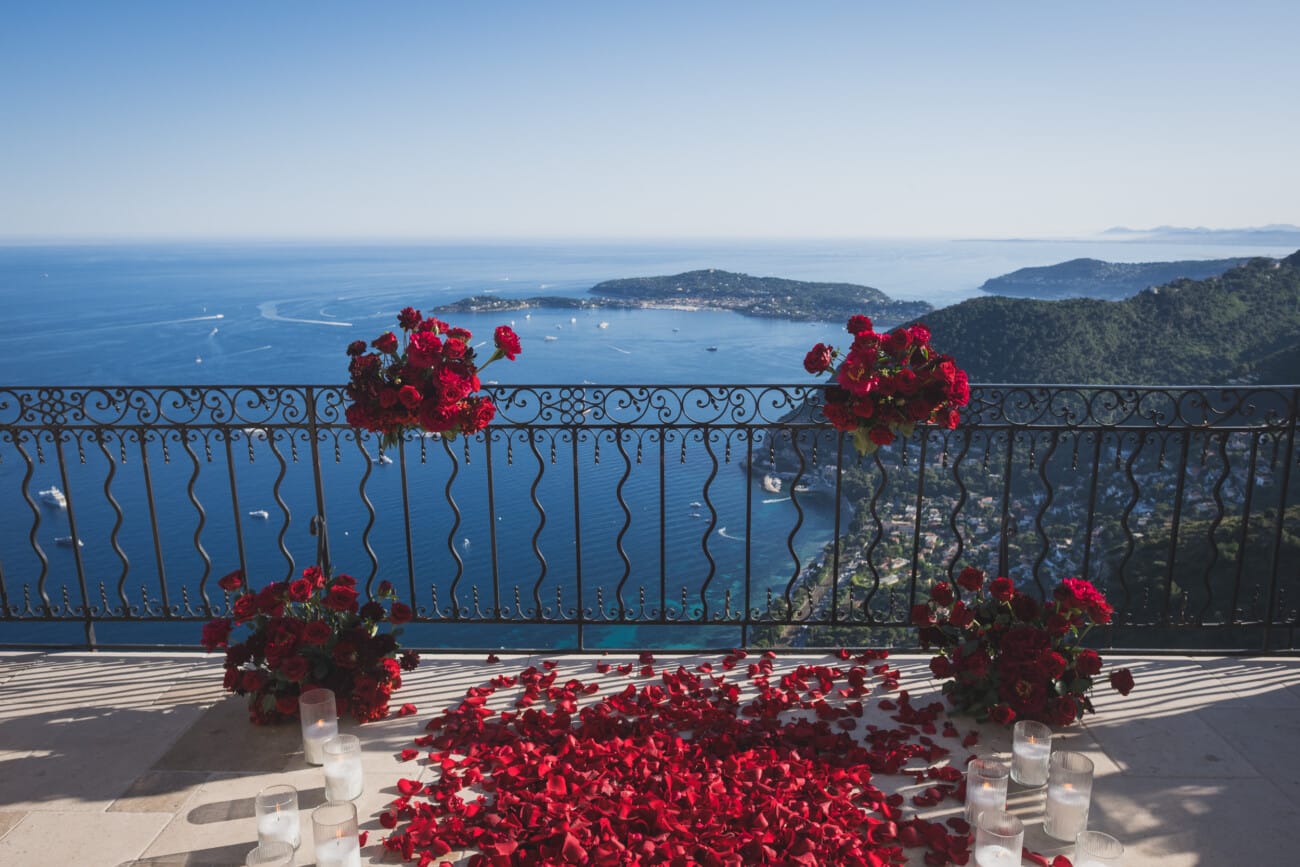 Flamboyant Château Eza Proposal Filled with Flowers, Friends & Sunset Magic 1 Chateau Eza Salon Royal Proposal 3