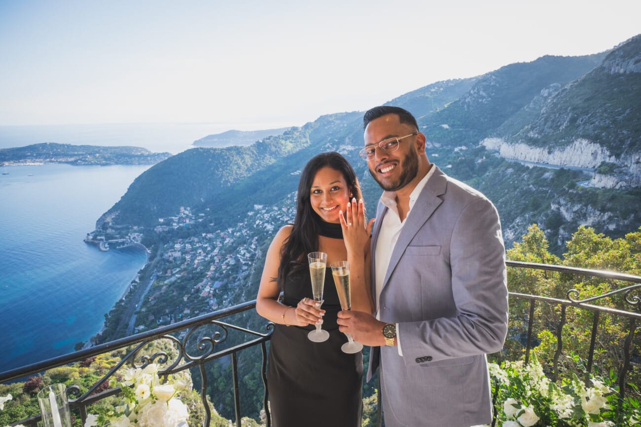 A Romantic Cliffside Proposal with White Flowers & Riviera Views 6 South of France Proposal 1032