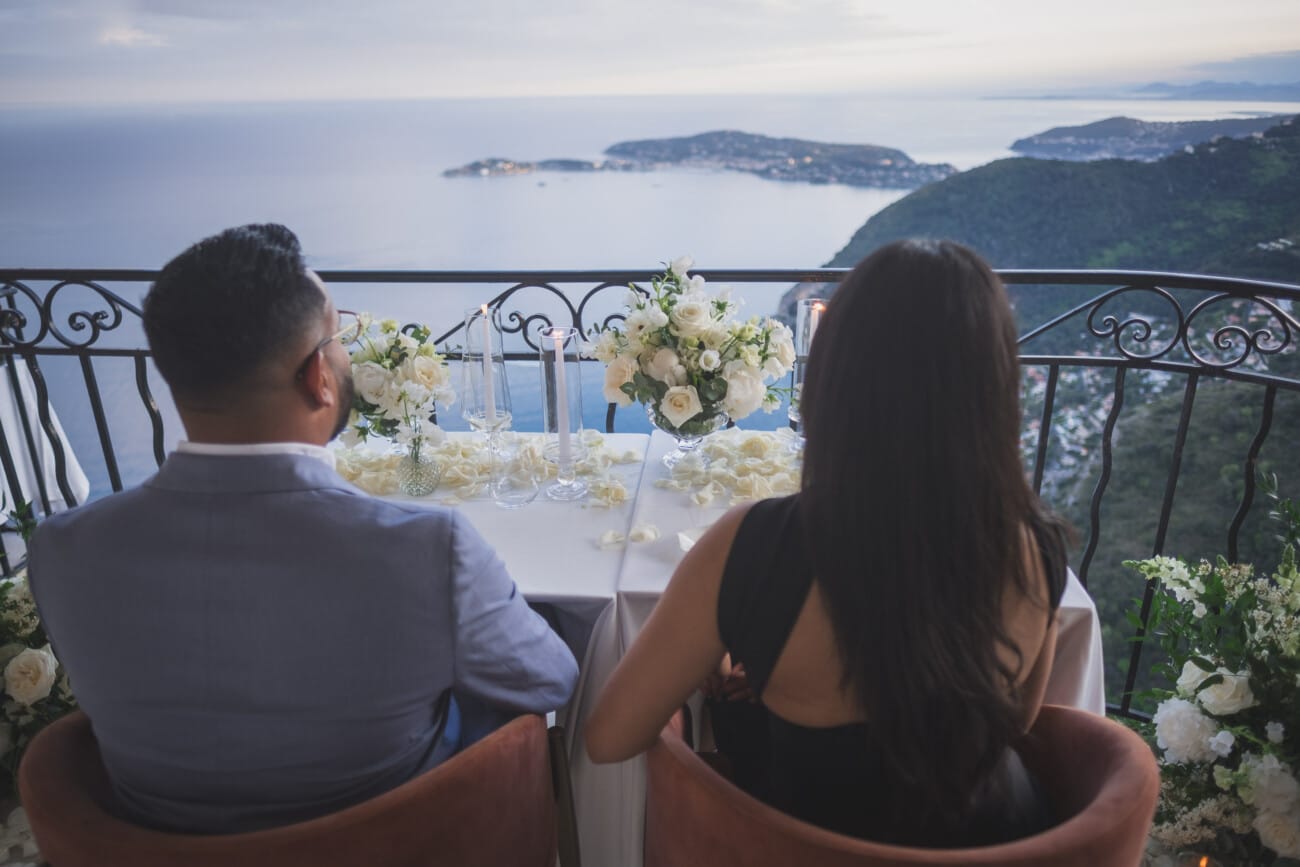 A Romantic Cliffside Proposal with White Flowers & Riviera Views 19 South of France Proposal 1102