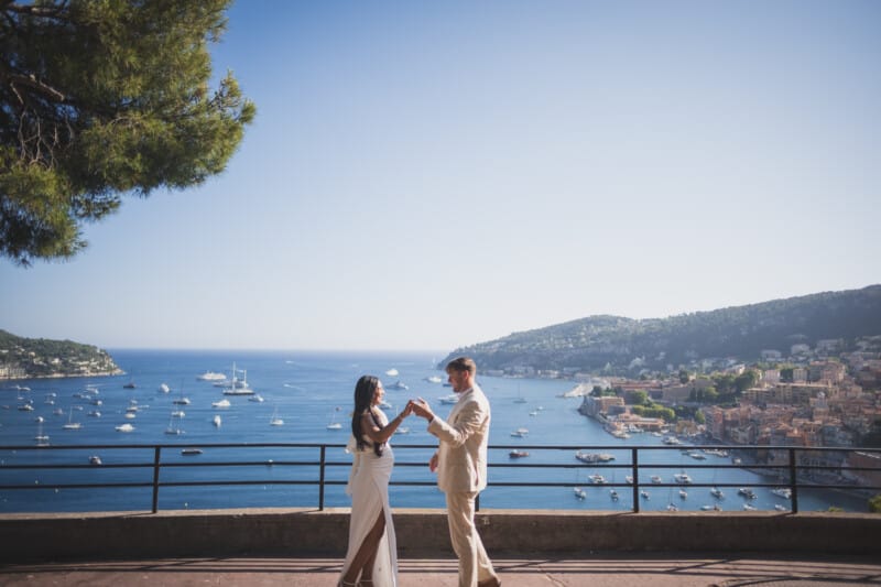French Riviera intimate Elopement vow exchange overlooking bay of Villefranche-sur-Mer