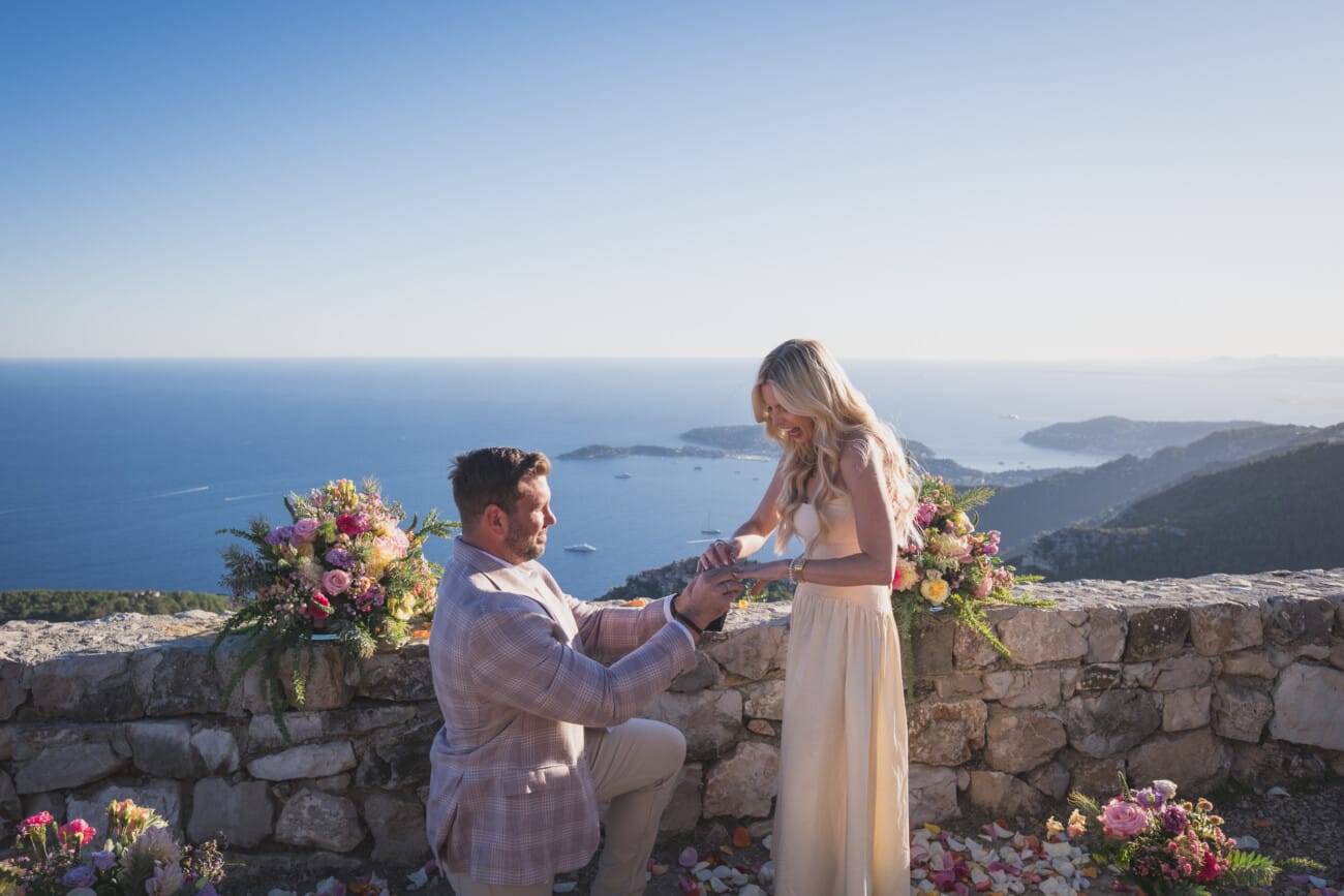 amazing French Riviera intimate fall proposal overlooking Eze and the coastline