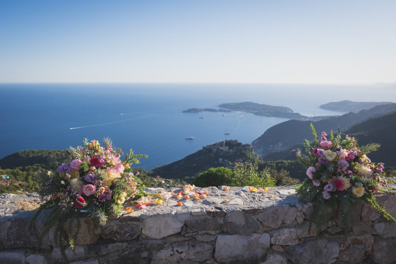 French Riviera fall proposal overlooking Eze and the coastline