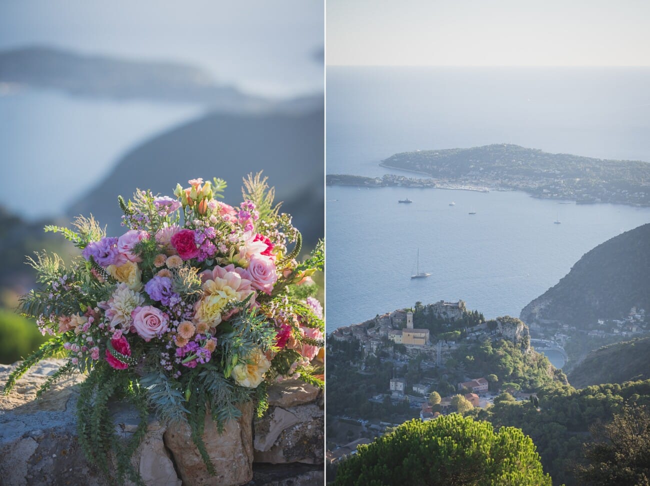 French Riviera fall proposal overlooking Eze and the coastline