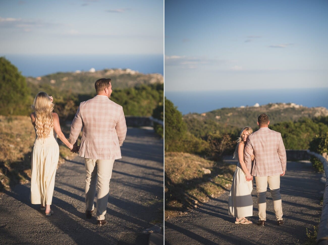 French Riviera stroll after their fall proposal overlooking Eze and Monaco