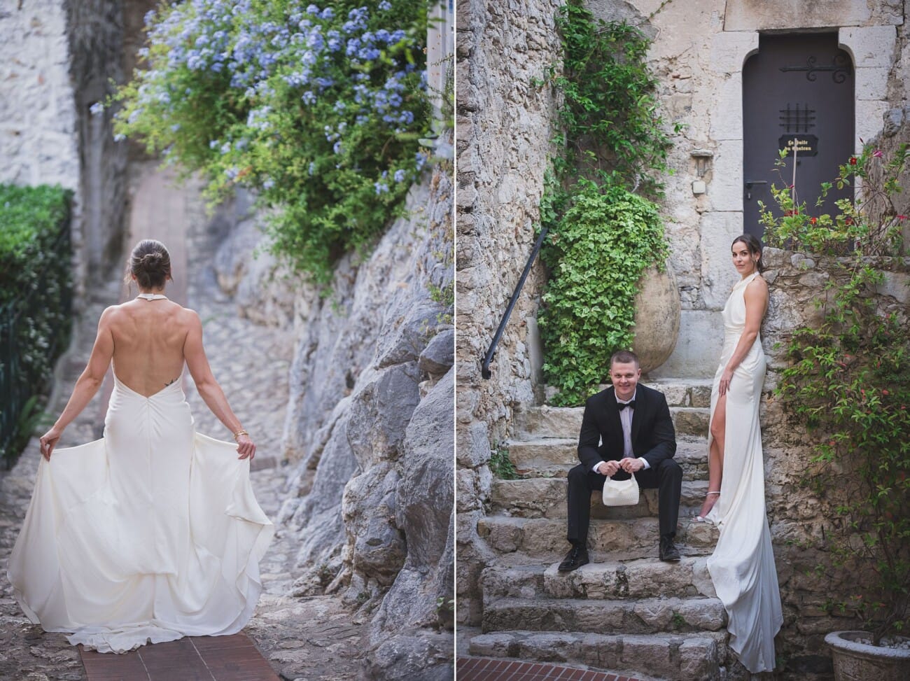 An Intimate French Riviera Elopement at Château Eza: An Afternoon Love Story 24 Intimate french riviera Elopement at Chateau Eza and strolling Eze streets for couples' portraits with beautiful wedding dress