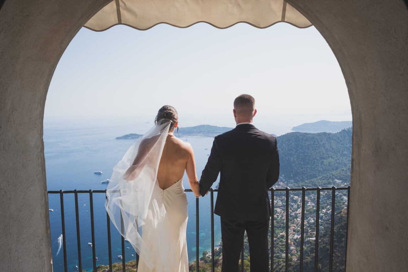 An Intimate French Riviera Elopement at Château Eza: An Afternoon Love Story 4 Intimate Elopement ceremony exchanging vows overlooking the French Riviera coastline from Chateau Eza