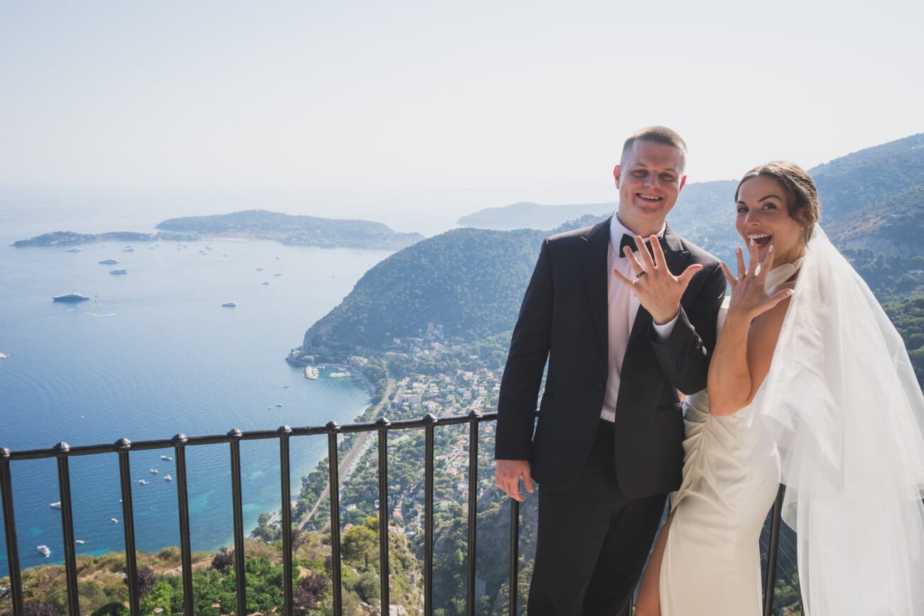 An Intimate French Riviera Elopement at Château Eza: An Afternoon Love Story 10 Intimate Elopement ceremony exchanging vows overlooking the French Riviera coastline from Chateau Eza