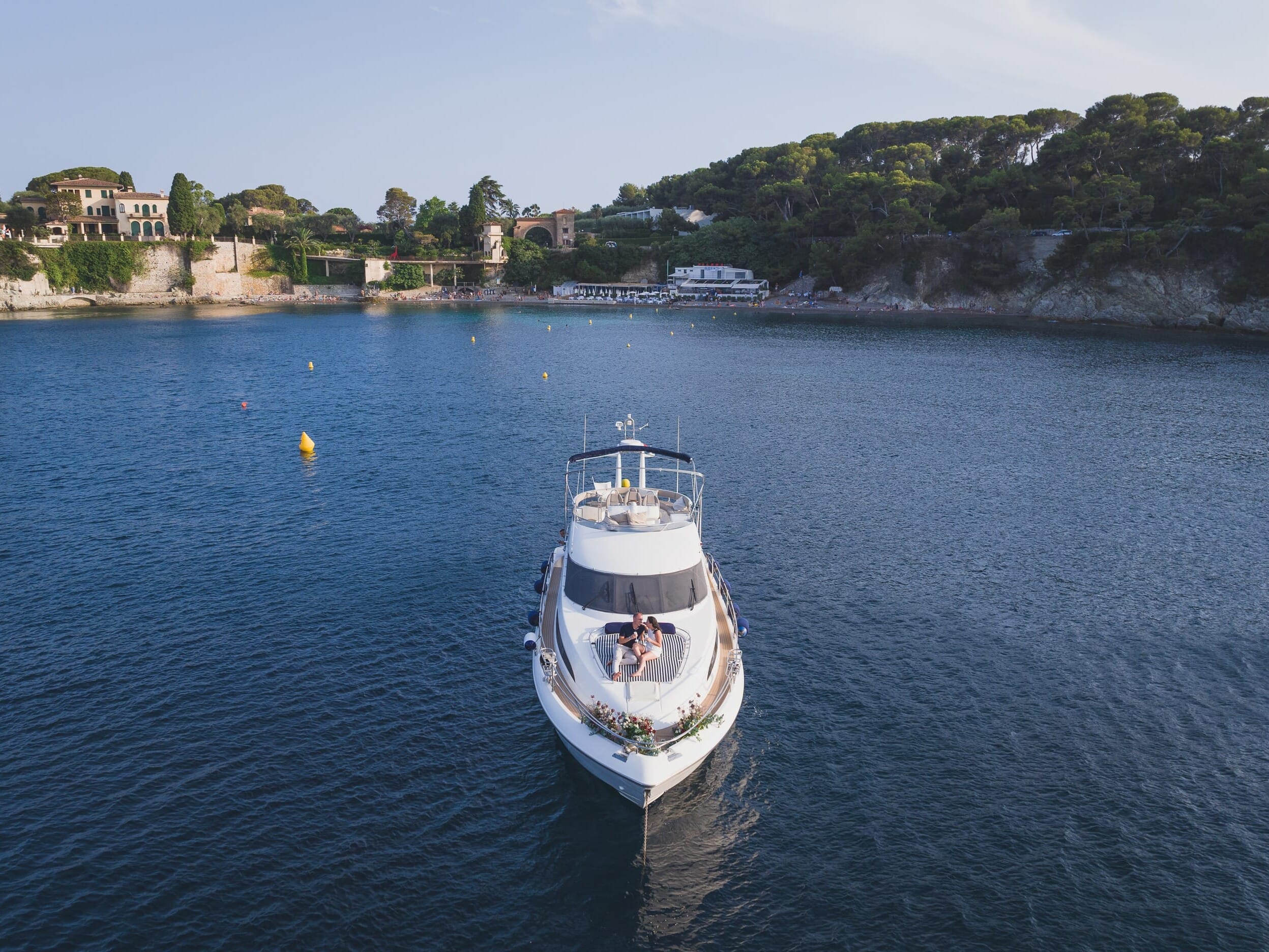 Intimate yacht proposal, on the sea near Saint-Jean Cap-Ferrat at Sunset 