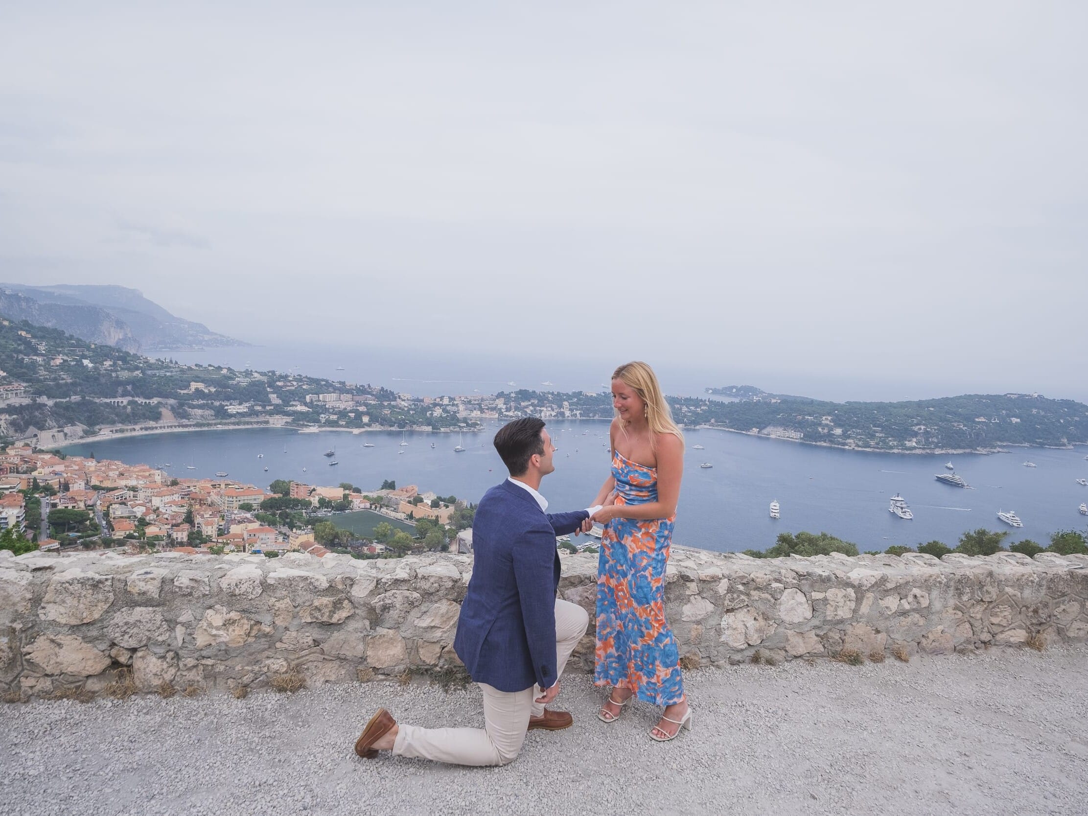Surprise and joyful Proposal at Mont Boron overlooking Villefranche-sur-Mer Bay