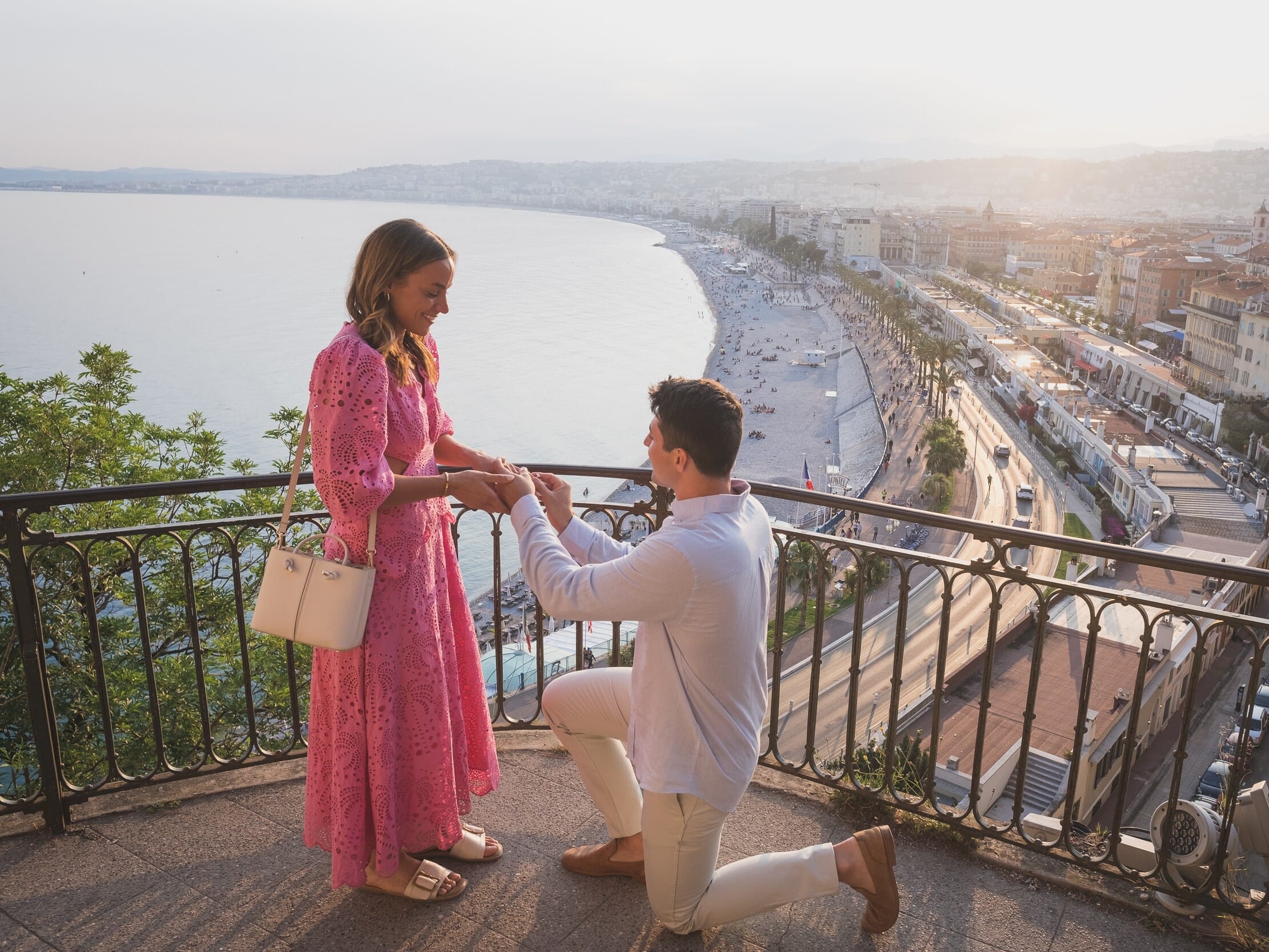 A lovely French Riviera Proposal overlooking nice bay at sunset