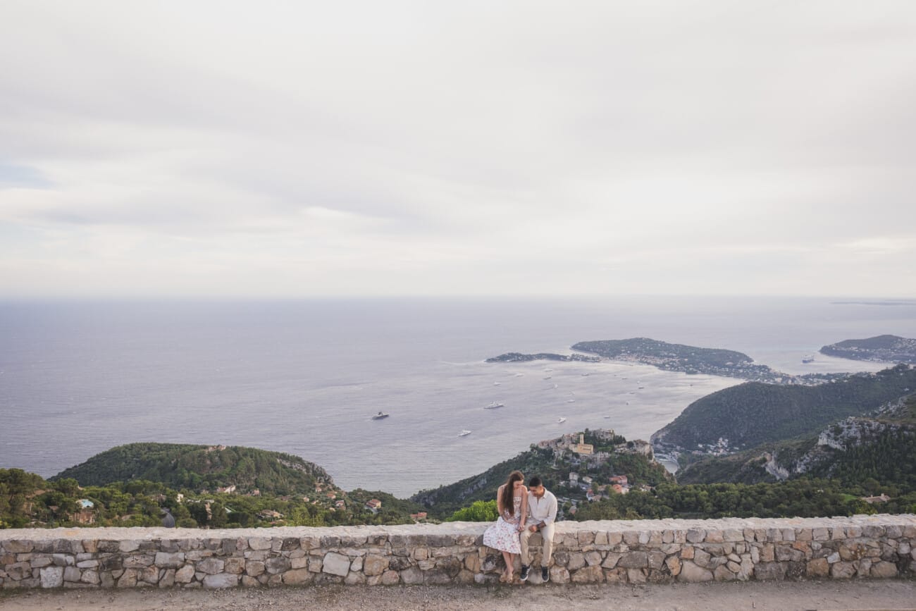 Panoramic view of the French Riviera coastline and Mediterranean Sea from a secret location near Nice known only by locals.