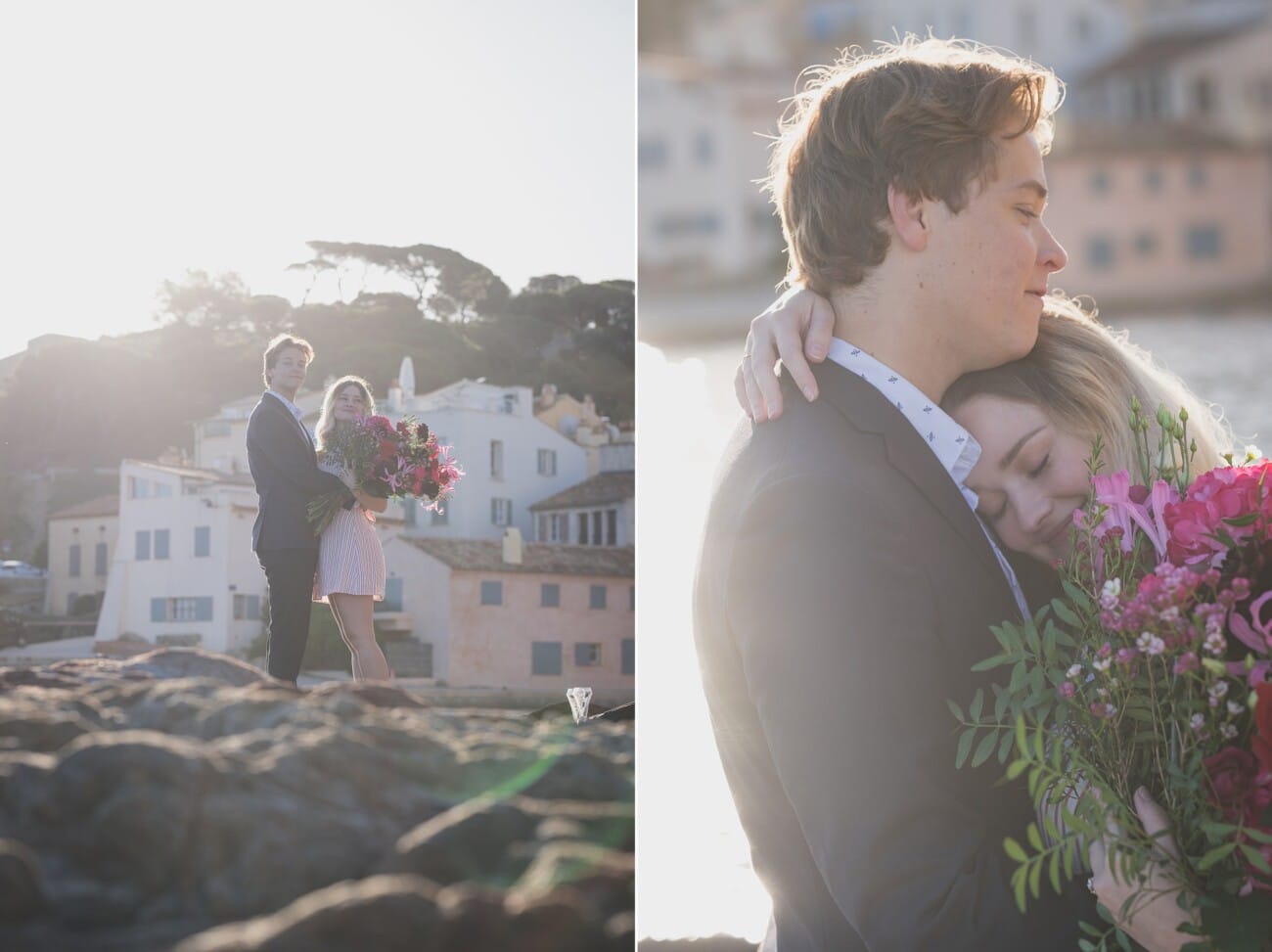 Saint Tropez early morning intimate proposal couple gentle seaside hug.
Planning and photography WildRoses