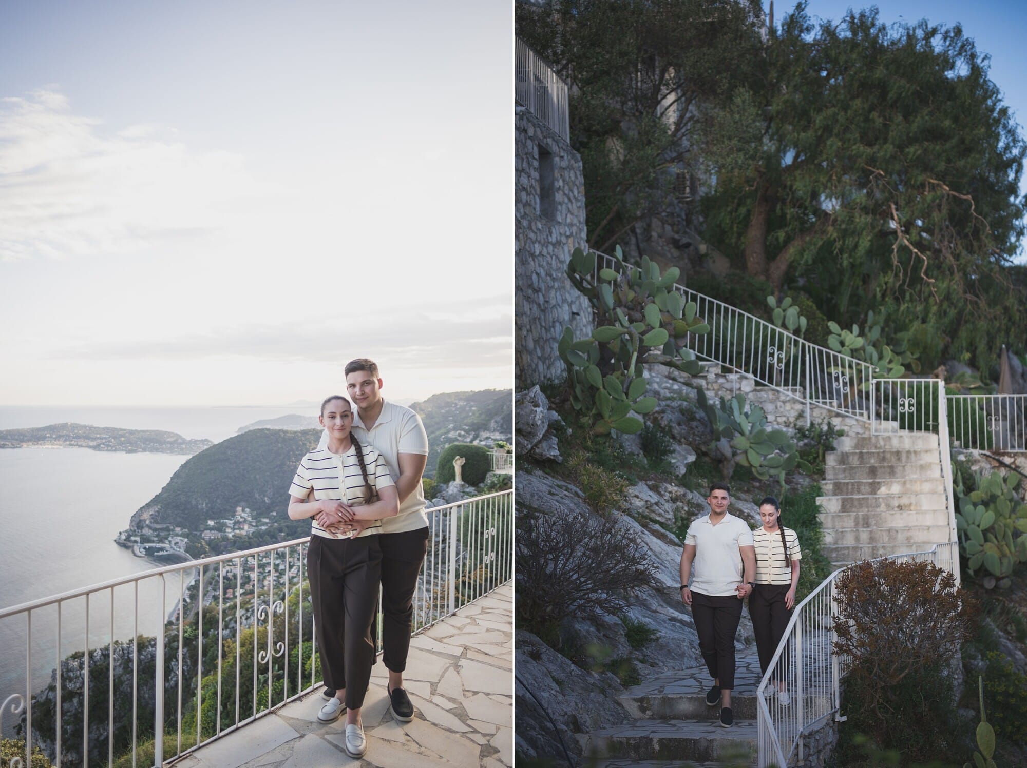 Eze Chateau Chevre d'or Proposal couple exploring the garden and viewProposal Planning & photography WildRoses
