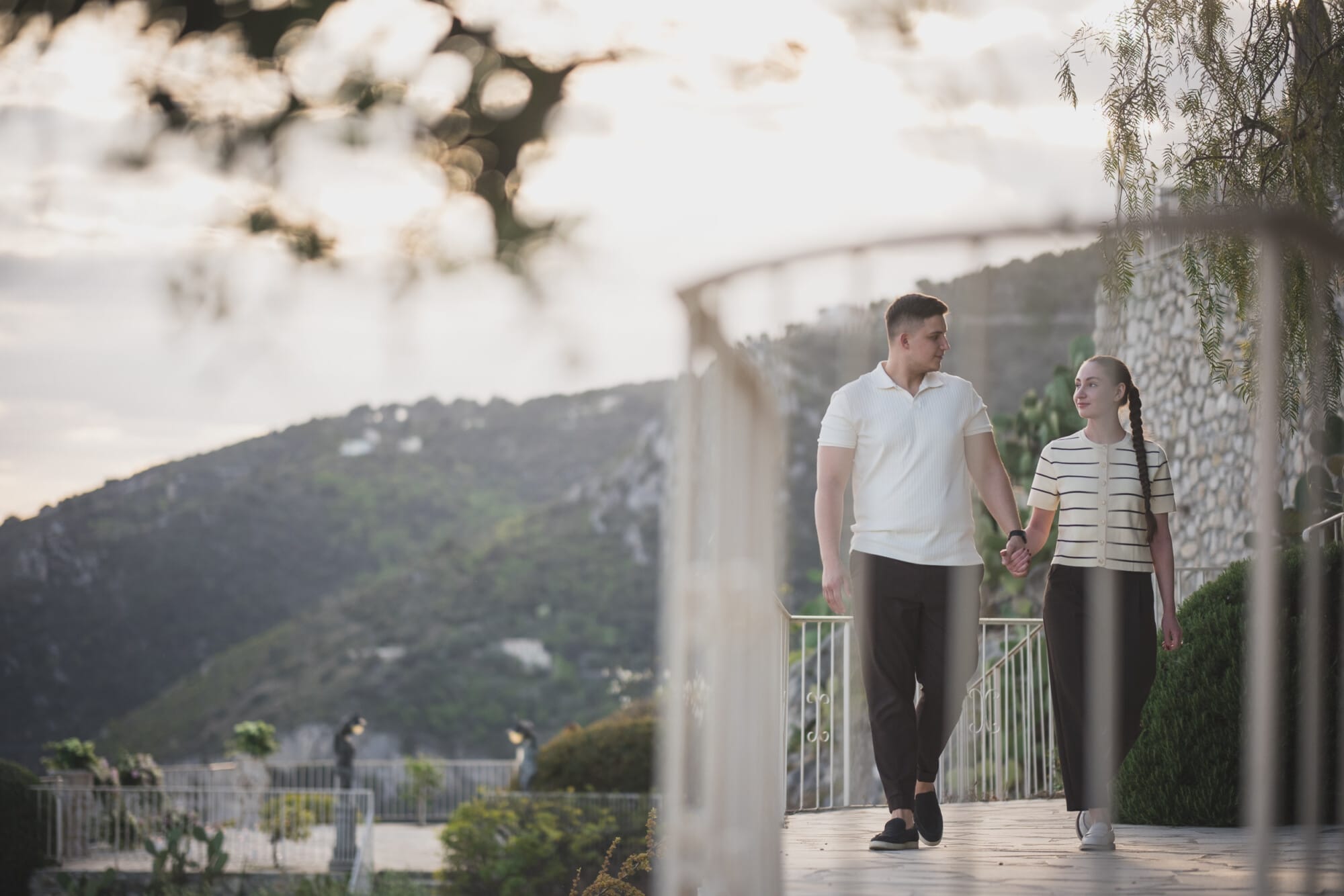 Eze Chateau Chevre d'or Proposal couple exploring the gardenProposal Planning & photography WildRoses