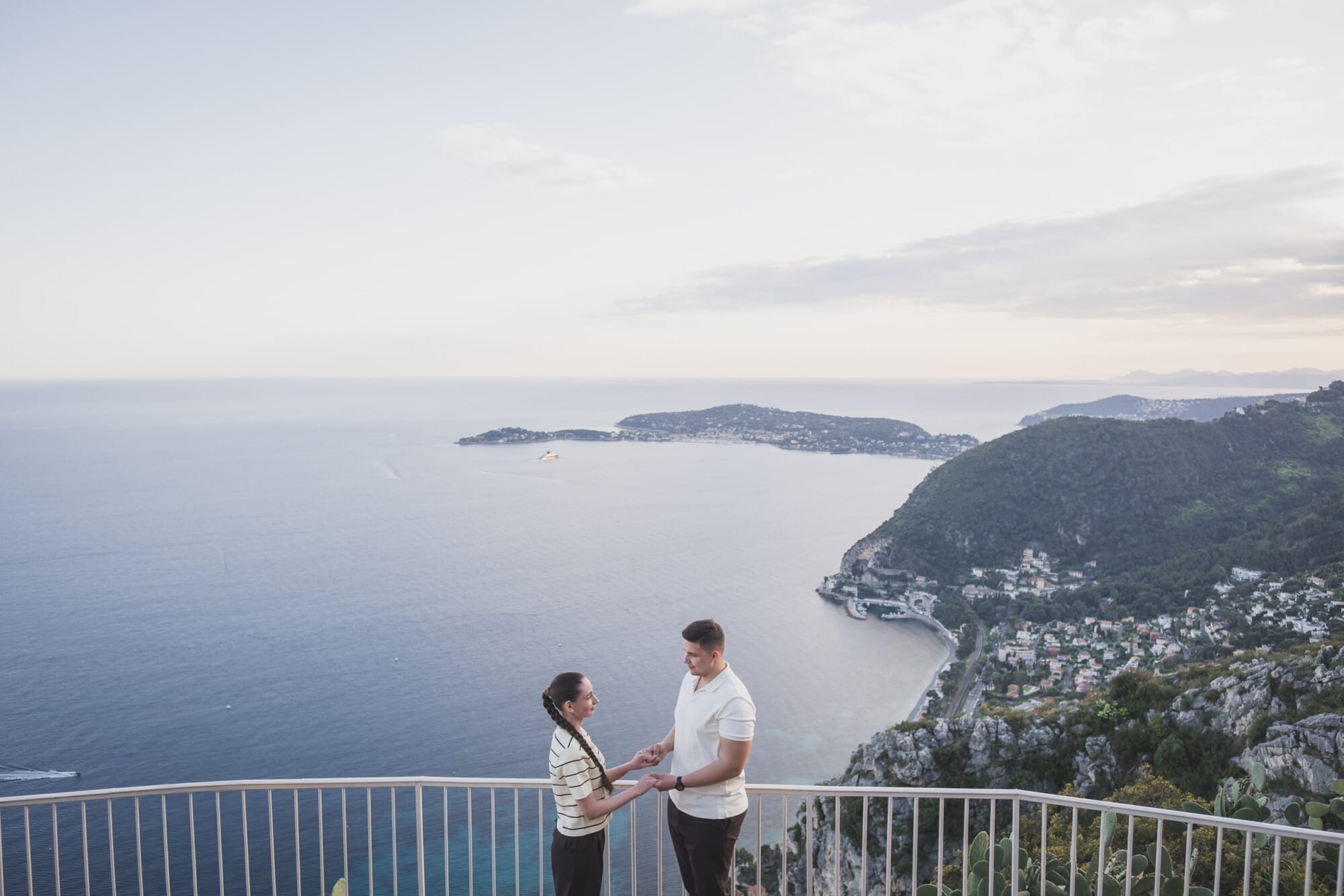 Eze Chateau Chevre d'or Proposal couple with stunning French Riviera viewProposal Planning & photography WildRoses